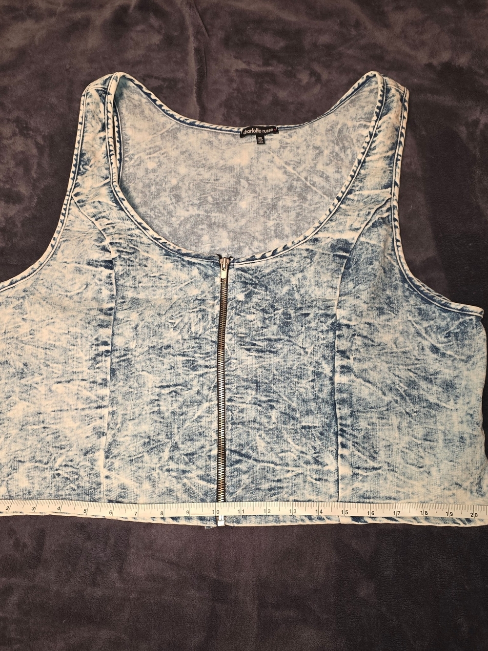 Charlotte Russe Acid Wash Denim Zip Up Vest